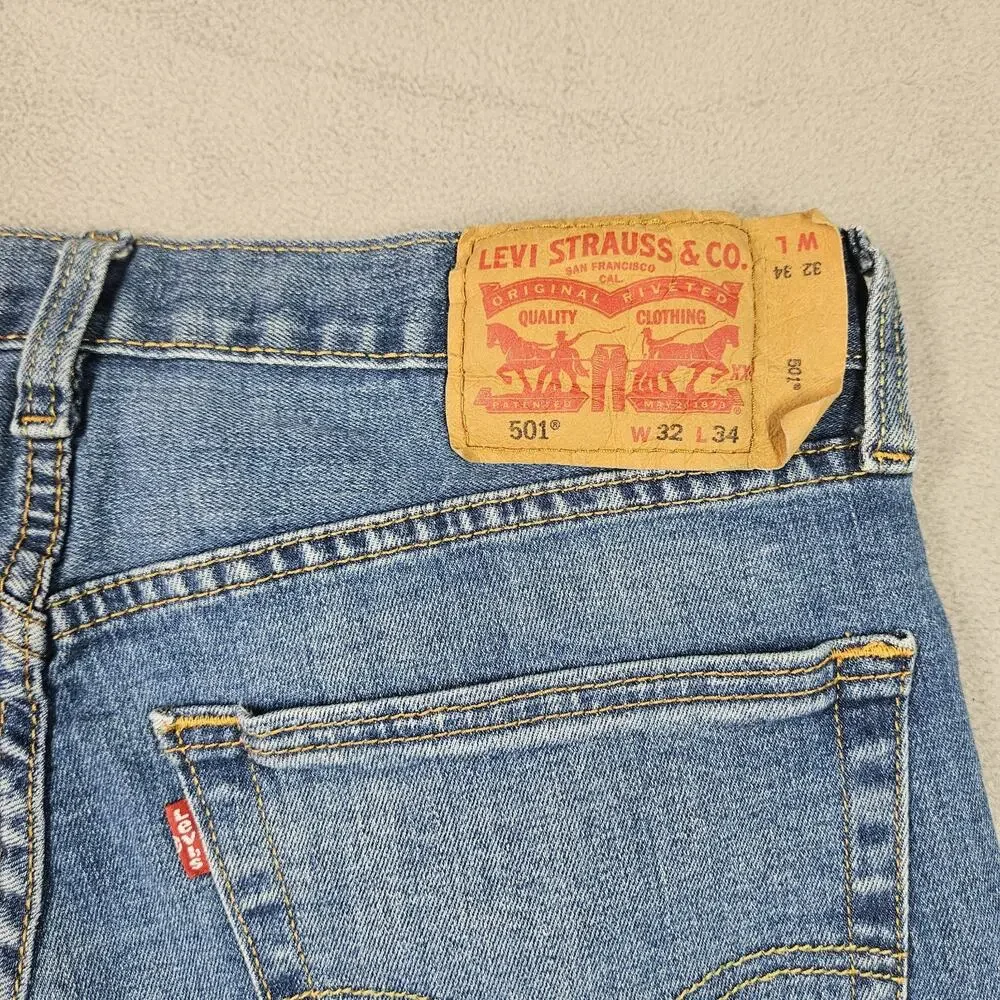 Levis 501 Jeans Mens 32x34 Fits (31.5x33) Blue Button‎ Fly Denim Pants Straight
